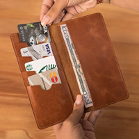 Portefeuille porte-chéquier en cuir véritable de style vintage, blocage RFID, fermeture éclair, haute qualité, logo personnalisé gravé au laser