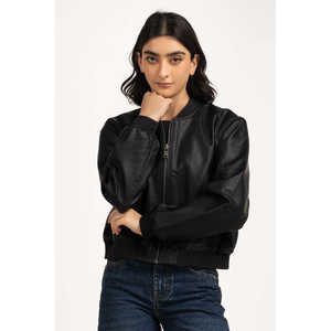 Blouson Bomber Durable pour Femme WM-JKT-WS24-096 Col Montant Logo Personnalisé Doublure Spandex Tissu en Cuir PU Tissé Tailles - Product Image 5