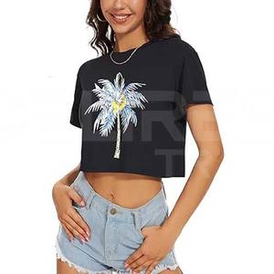 เสื้อครอปแบบลำลองของผู้หญิงเสื้อคอกลมแขนสั้นคอปกทรงหลวมใส่สบายเสื้อยืดแฟชั่นขายส่ง - Product Image 2