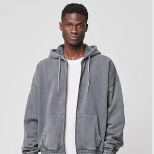 Sweats à capuche imprimés lettres lavées à l'acide Full Zip US French Terry Fleece 400GSM Stone Washed Zip up Hoodies Custom Stitch Zip Hoodies - Product Image 3