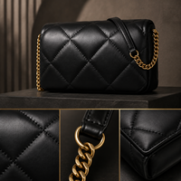 Sac à bandoulière matelassé de luxe en cuir PU pour femme avec chaîne dorée, sac à rabat noir, personnalisable avec logo, vente en gros