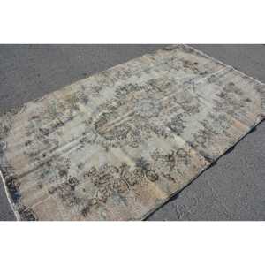 5.1x8.4 ft Turkish Vintage Rug, Large Rug, <b>Brown</b> Blue Plants & trees <b>Wool</b> Rug - Product Image 4