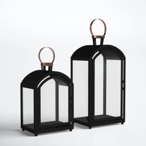 Moderno doble tono negro hierro/SS/latón hecho a mano troquelado portavelas linterna con tarro de madera para el hogar boda decoración de Navidad - Product Image 3