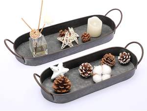 Plateau de service ovale en métal galvanisé, style ferme rustique industriel, écologique, qualité commerciale, avec poignées - Product Image 2