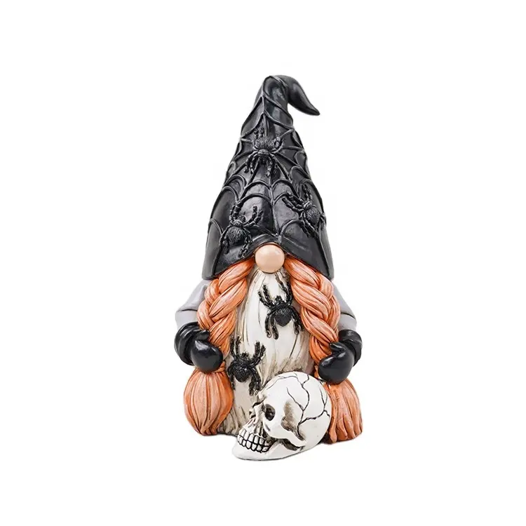 Halloween Gnome Figurine Statue Garden Ornaments Gnome with Skull Statues Collectibles Home Decorations