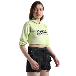 Haute qualité nouveauté coton femmes haut court à capuche Polyester coton à manches longues vêtements décontractés mode culture sweats à capuche - Product Image 2
