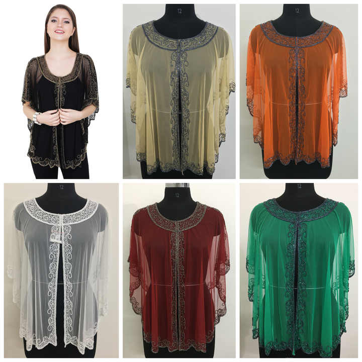 Hip Hop Swim Beach Party Evening Wear Women Clothing T Shirt Blouse Poncho Shrug Soft Net Fabric Free Size Hand Embroidery Work