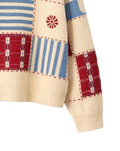 Customized Premium Women Turtleneck Patchwork Knit Sweater Soft Warm Oversized Winter Pullover Casual Fashion Top <b>Red</b> Blue Color - Product Image 6