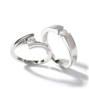 Jeulia Sterling Silver Simple Round Solitaire <b>Couple</b> Ring Set for Anniversary - Product Image 3