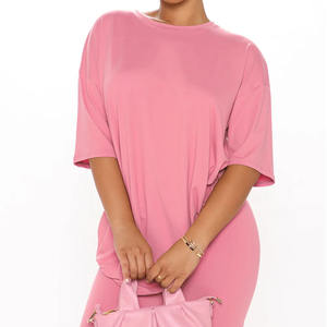 High Quality Breathable 2 Piece Loungewear <b>Twin</b> <b>Set</b> for Women / Summer Autumn 100% Pure Cotton Soft Tshirt and Short 2 Piece <b>Set</b> - Product Image 3