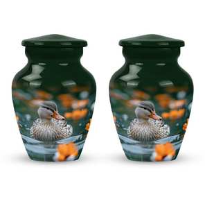 Urna de pato pacífica junto al lago verde oscuro con acentos naranjas para cenizas de cremación urna moderna decorativa funeral - Product Image 4