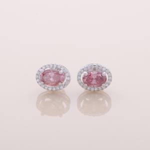 Pendientes de Oro Amarillo, Blanco y Rosa de 14K con Diamante Rosa Ovalado de 1.68CT Cultivado en Laboratorio, Halo y Baño de Rodio, Certificados por IGI - Product Image 1