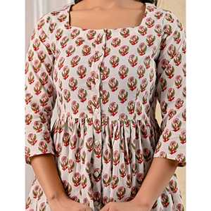 Vestido Largo Casual de Algodón Estampado a Mano con Cuello Cuadrado, Cintura Natural, Botones Delanteros, Transpirable, Tallas Grandes hasta 5XL, Color Blanco y Rosa, ODM - Product Image 2