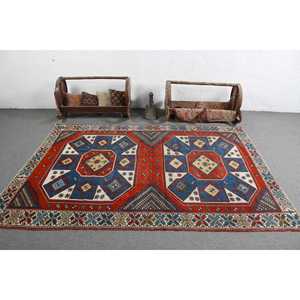Tapis turc vintage en laine rouge grande taille 5,8x7,9 pieds, design patchwork écologique avec envers en latex - Product Image 3