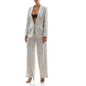 Women Pants & Trousers Sequins Full Length Woven Formal Fashion Natural Spring Flat Front Waistline Made in Vietnam