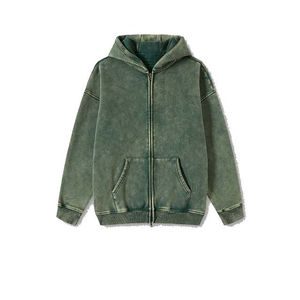 เสื้อฮู้ดดี้ผู้ชายทรงบ็อกซี่ แขนเสื้อแบบดรอปโชลเดอร์ ผ้าเฟรนช์เทอร์รี่ ตัดเย็บแบบครอป ซิปหน้า ประดับหมุดและคริสตัล น้ำหนักมาก สไตล์สตรีทแวร์ รับผลิตตามแบบ (OEM) - Product Image 1