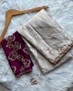 Sari de broderie à séquences lourdes avec mousseline de soie de haute qualité pour adultes pour les fêtes de mariage - Product Image 4