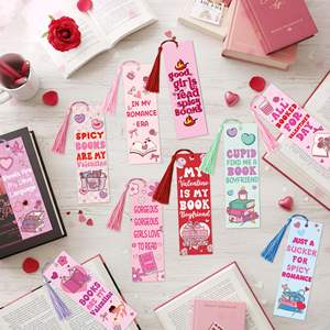 10 marque-pages Saint-Valentin avec pompon, cadeau pour lecteur, marque-pages en forme <span class=keywords><strong>de</strong></span> cœurs pour femmes, marque-pages en papier romantique - Product Image 4