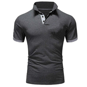 Polo de verano para hombre, camiseta elástica de color sólido de manga corta con cremallera a rayas, diseño lavado de tallas grandes y grandes - Product Image 5