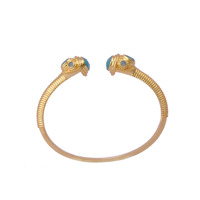 Bracelets ajustables élégants en laiton plaqué or avec calcédoine aqua, forme poire, tendance pour femme, El Joyero, mariage
