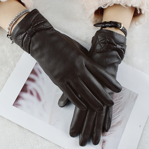 Guantes de Cuero para Mujer, Fabricante de Guantes de Cuero, con Lazo de Moda, Forrados de Piel, Cálidos para Invierno, Negros - Product Image 5