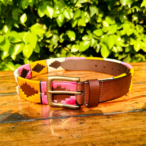 Ceinture de polo en cuir rose et moutarde pour jeunes avec boucle de qualité supérieure 100% ceinture en cuir véritable ceinture de luxe en cuir de polo - Product Image 2