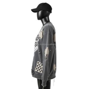 Sweat-shirt oversize en tissu délavé en coton polaire de couleur grise avec logo personnalisé imprimé bouffant Sweatshirts respirants pour femmes - Product Image 2