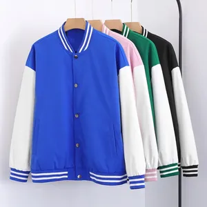 Unisex Varsity Jacket <b>Colour</b> Blocking Baseball Style Button Front Regular Fit Autumn Casual Wear Polyester Material - Product Image 1