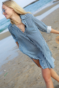 Nueva llegada de gran tamaño Turn Down Collar rayas verticales Multicolor mujeres blusa camisas Casual rayas verticales mujeres camisas - Product Image 4