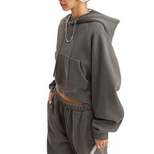 Sudadera Corta de Felpa con Capucha para Mujer, Diseño Personalizado con Logotipo, Invierno 2025, Algodón de Alta Calidad, Tejido de Punto, Diseño Sólido, OEM, Otoño - Product Image 5