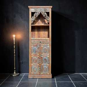 Carved <b>Rustic</b> Scrollwork Arch Bookcase <b>Cabinet</b> Traditional Style Foldable Bookshelf for Home Office & Living Room Furniture - Product Image 2