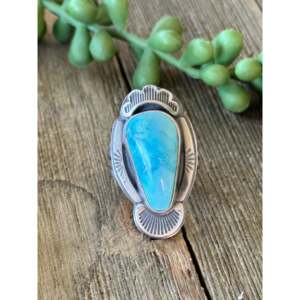 Anillo de Plata de Ley con Turquesa Azul Tony Yazzie, Talla 8.5, Engaste de Bisel, Joyería Fina Geométrica Boho - Product Image 1