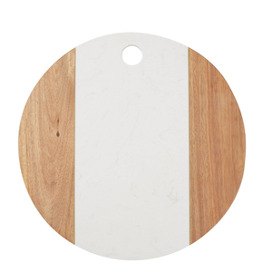 <b>Wood</b> And Marble Cutting Board Round Food <b>Steak</b> Pizza Board for Kitchen Food Daily Use Chopping Block - Product Image 1