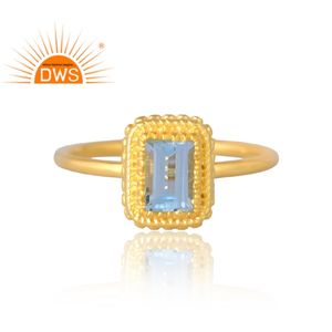 Mejor diseño de plata esterlina 18K chapado en oro Natural Topacio Azul anillo de piedras preciosas Demi joyería fina para mujer regalo para ella - Product Image 3