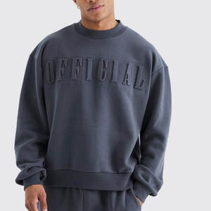 Survêtements personnalisés 100% coton pour hommes pullover surdimensionnés en relief/Survêtements de haute qualité en relief pour hommes imprimés de logo personnalisé - Product Image 3