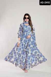 Indian Ethnic Wear Georgette Maxi Gowns and Dupatta with Digital Print Work Ready to Wear Gowns Style <b>Kurtis</b> Set for Women - Product Image 2