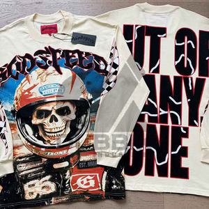 Camiseta de Algodón de Manga Larga Holgada Unisex con Estampado de Esqueleto Otoñal FloralCharm, Diseño Personalizado OEM - Product Image 6