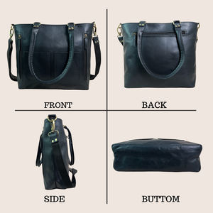 Sac fourre-tout noir durable en cuir véritable pour femmes avec fermeture à glissière Style vintage pour un usage quotidien et professionnel - Product Image 2