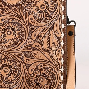 Genuine <b>Leather</b> Floral Tooled Crossbody Bag Lady Handmade Vintage Embossed Lightweight High Quality <b>Small</b> Shoulder <b>Purse</b> - Product Image 4