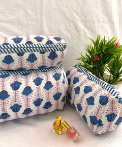 Bloc imprimé matelassé écologique Style vintage grande capacité fermeture à glissière coton pour sac et pochette de maquillage - Product Image 3