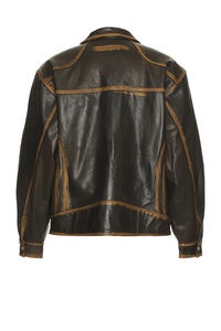 Acket OEM conception personnalisée coupe-vent veste zippée logo personnalisé vintage pour hommes PU support cuir tissu bombardier veste - Product Image 3