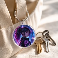 Porte-clés en acrylique transparent imprimé UV personnalisé, style cyberpunk néon anime, breloque de sac en acrylique, vente en gros, OEM