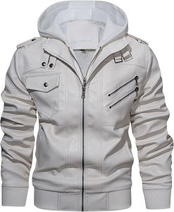Veste d'hiver en cuir véritable avec finition élégante, de haute qualité, séchage rapide, coupe ajustée, poche avant, veste de motard - Product Image 1
