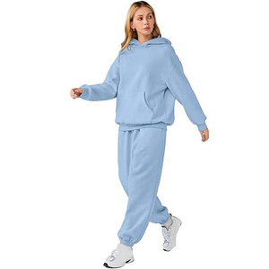 Women Winter Tracksuit Set Regular Fit Hooded Solid Color Stylish Sportswear for Gym and Daily Casual Wear - Product Image 4