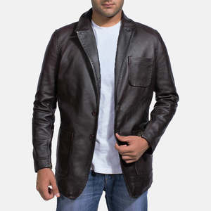 Blazer de Cuero Negro Estampado para Hombre GLOBAL LEATHER, Cuello de Solapa, Cierre de un Botón, Corte Regular, Estilo Americano - Product Image 2