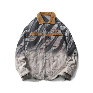 Chaqueta vaquera degradada desgastada personalizada | Ropa informal de moda | Chaqueta vaquera de textura rota de moda para hombres y mujeres - Product Image 1