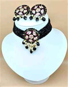 Conjunto de collar de Latón chapado en oro de alta calidad para mujer estilo étnico nupcial indio con cadena de hilo de perla Kundan para boda - Product Image 1