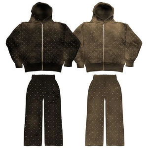Sweat à capuche personnalisé avec strass délavé à l'acide et pantalon de survêtement évasé pour hommes - Product Image 5