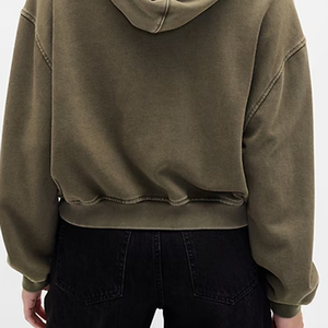 เสื้อฮู้ดดี้ทรงบ็อกซี่ ตัดสั้น ผ้าฝ้าย 100% ล้างสีแบบแอซิด  สำหรับผู้หญิง  รับสกรีนโลโก้  สตรีทแวร์ ผ้าเฟรนช์เทอร์รี่ 500gsm หนานุ่ม - Product Image 6