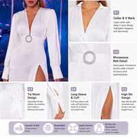 Fabricant de robes de soirée longues fendues à col en V profond et manches longues pour femmes, avec ceinture à boucle en strass, sur mesure OEM